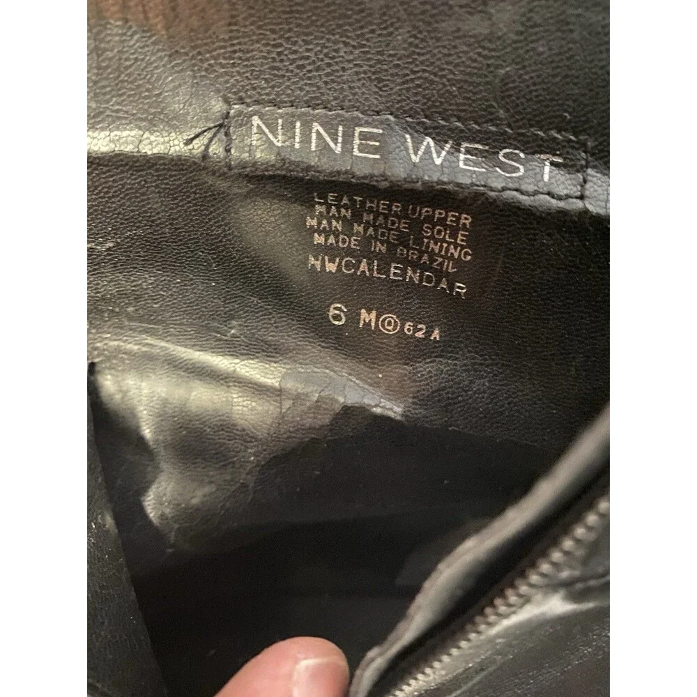 Vtg Nine West 90s Black Leather Square Toe Platform Ankle Boots Size 6M Chunky